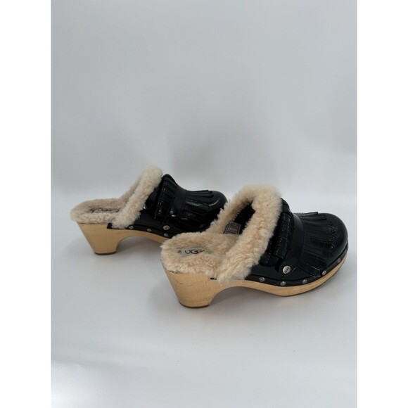 UGG Black Patent Leather Kiltie Clog With Detatchable Fringe Size 7 Rare - Picture 15 of 15